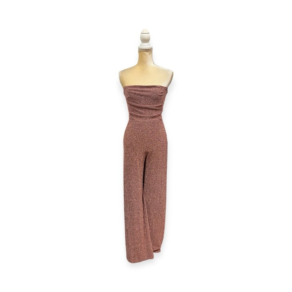 Nookie Intuition Jumpsuit Strapless Size M Medium Metallic Glitter Rose Gold